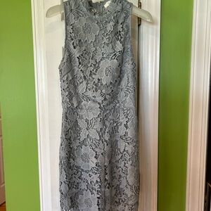 Astr Gray and White Sleeveless Mock Neck Sheath Maxi Dress